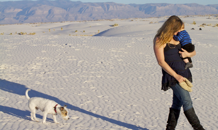 And Christina always takes him out to play during their long drives, like here in White Sands.