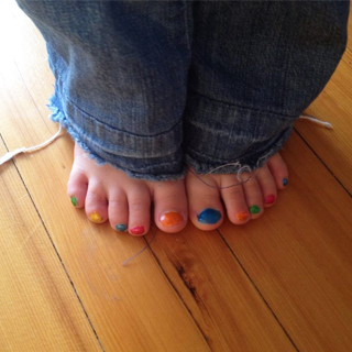 Toenail painting is a favorite pasttime in Trystan and John's household