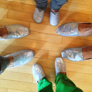 Trystan, John + the kids in their wedding shoes